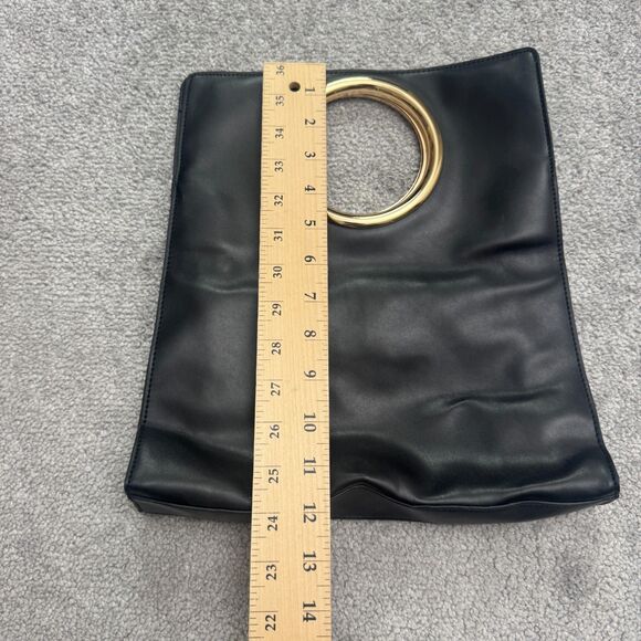 A New Day Faux Leather Gold Ring Top Handle Tote Bag Womens Black Pocket Classic - Picture 8 of 9